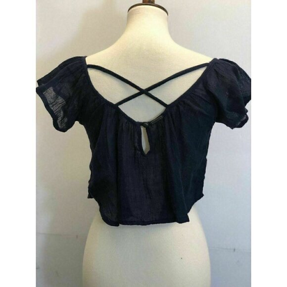Billabong Womens Navy Blue Cotton Gauze Summer Festival Sol Scoop Crop Top Sz S - Picture 7 of 9